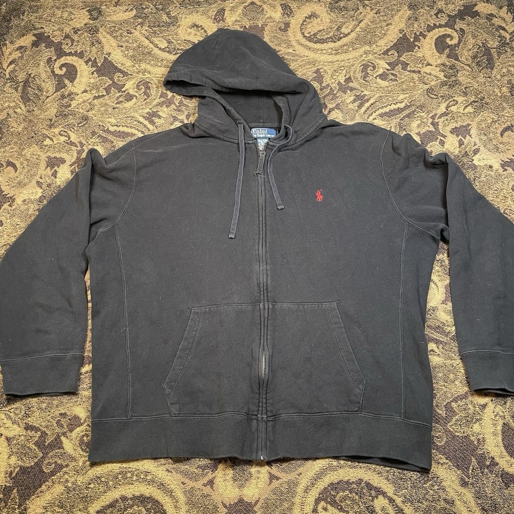 Polo Ralph Lauren Full Zip Thick Hoodie Black Sweater Mens Size XL